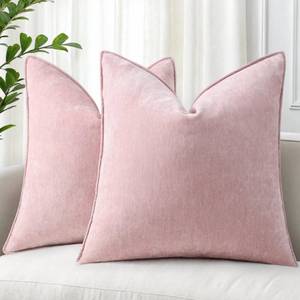 lot 20027 image: decorUhome Chenille Blush Pink Velvet Throw Pillow Covers 26x26 Set of 2