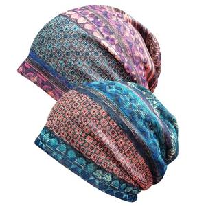 lot 20032 image: Qunson Womens Printed Baggy Slouchy Beanie Chemo Hat Cap Pack of 2