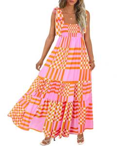 lot 20065 image: CURBODO Women Summer Maxi Dress Smocked Flowy Beach Boho Dress with Pockets XL