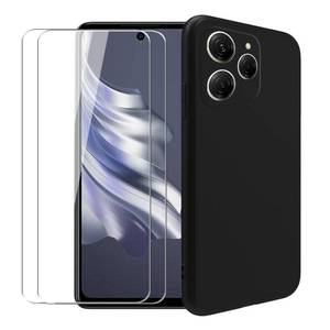 lot 20077 image: WDMYLFTW Case for Tecno Spark 20 pro  2 Pack Glass Screen Protector Tempered Film - Transparent Silicone Soft Flexible Bumper Shockproof TPU Protective Cover Shell (Black)