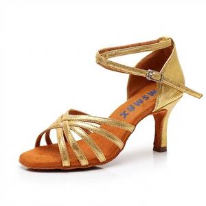 lot 20091 image: MSMAX Women Latin Dancing Shoes High Heel Gold Character Ballroom Dance Shoe for Women 7.5 M US Women