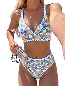 lot 20094 image: ZAFUL Womens High Waisted Bikini Sets Whip Stitch 2 Piece Swimsuits, M