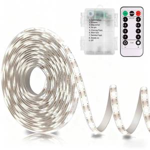 lot 20474 image: echosari Battery Operated Led Strip Lights White with Remote, 8 Modes, Dimmable, Timer, Self-Adhesive, Cuttable, for PC TV Kitchen Cabinet Shelves Bedroom Decor (3m 90LED)