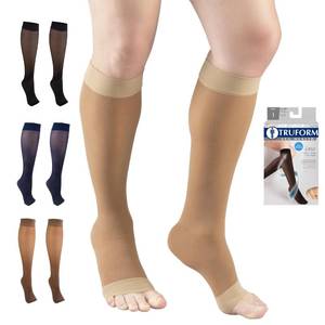 lot 20477 image: Truform Sheer Compression Stockings, 8-15 mmHg, Womens Open Toe, Knee High Length, 20 Denier, Beige, Small
