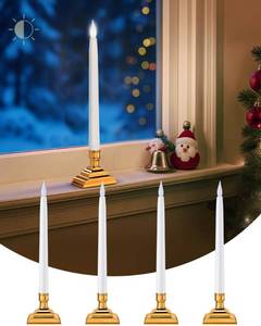 lot 20482 image: SURAIELEC 10.5 Battery Window Candles with Dusk-to-Dawn, Christmas Taper Window Candle, 5000K Clear White LED Candle, 1.7���� Narrow Base, Gloss Gold, 4 Pack (Rechargeable Battery Not Compatible)