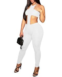 lot 20483 image: Kafiloe Sexy 2 Piece Club Outfits for Women Bodycon Jumpsuits Set White M