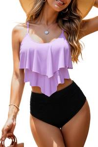 lot 20484 image: Womens Tankini Swimsuits Ruffled Floral Tummy Control High Waisted Bikini M