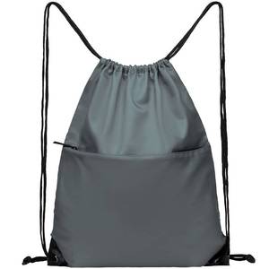 lot 20493 image: BuyAgain Drawstring Backpack Sports Water Resistant String Bag Sport Gym Sackpack for Women Men Large with Zipper, Grey
