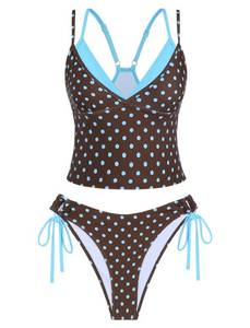 lot 20497 image: ZAFUL Women Double Layer Tankini Set V Neck Color Block Two Piece Swimsuit Medium
