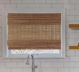 lot 3278 image: Calyx Interiors Cordless Lift Bamboo Roman Shade Ceylon Chestnut