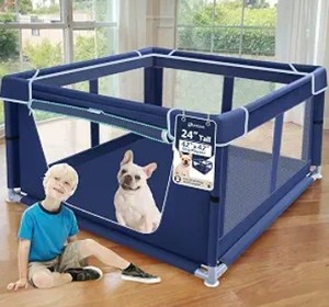 lot 13508 image: XVISHX 42x42 Inch Puppy Playpen with Cover, Dog Playpen for Puppies or Small Dogs, Pet Fence for Indoor & Outdoor, Sturdy Safety DogPen with Thickened Fabric, High-Strength Nylon Wire Mesh, Blue