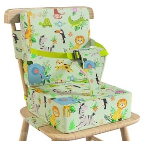 lot 13534 image: Booster Seat for Kitchen Chair with Backrest & 4 Adjustable Straps, Portable TPU Waterproof & Anti-Scratch Toddler Booster Seat for Dining Table, Removable & Non-Slip