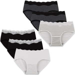 lot 17943 image: INNERSY Womens Lace Underwear Cotton Hipster Panties Soft Lace Underwear Pack of 6 (S  BlackWhiteGrayStripes)