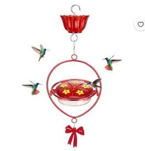 lot 17946 image: Kingsyard Ant Moat Metal Hummingbird Feeder with Oval Metal Frame, Red, 2 Pack