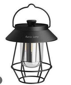 lot 17971 image: Portable Retro Camping Lantern Rechargeable Metal Handle Flashlight Outdoor Hanging Tent Light Black