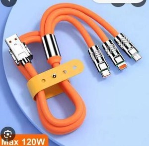 lot 17988 image: 3 in 1 Fast Charging Cable Max 120W USB to iPhone Lightning USB-C Micro (2 Pack)