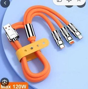 lot 17994 image: 3 in 1 Fast Charging Cable USB 120W Orange (2 Pack)