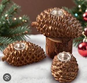 lot 18004 image: Aieyill Christmas Pine Cone Candle Holders Set of 3