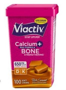lot 18020 image: Viactiv Calcium Bone Strengthening Dietary Supplement 650mg 100 Soft Chews (3 Pack)