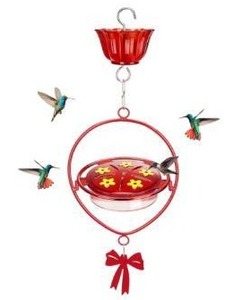 Kingsyard Ant Moat Metal Hummingbird Feeder with Oval Metal Frame, Red