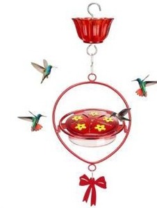 lot 18059 image: Kingsyard Ant Moat Metal Hummingbird Feeder with Oval Metal Frame, Red