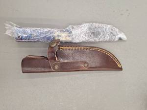lot 18076 image: MHSCutlery Handcrafted Fixed Blade Knife with Sheath, 10 Inch