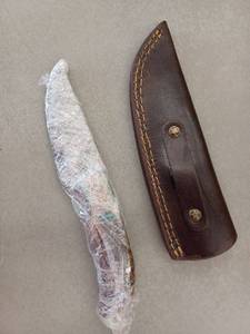 lot 18077 image: MHSCutlery Handcrafted Fixed Blade Knife with Brown Leather Sheath, 8 Inch