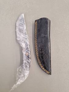 lot 18081 image: MHSCutlery Handcrafted Fixed Blade Knife with Embossed Sheath, 8 Inch