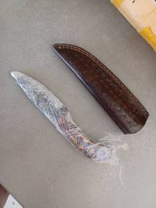 lot 18082 image: MHSCutlery Handcrafted Fixed Blade Knife with Leather Sheath and Wrapped Handle, 8 Inch