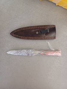 lot 18100 image: MHSCutlery Handcrafted Fillet Knife with Decorative Handle and Leather Sheath, 8.5 Inch