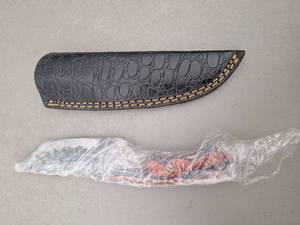 lot 18106 image: MHSCutlery Handcrafted Fixed Blade Hunting Knife with Crocodile Pattern Sheath, 8 Inch