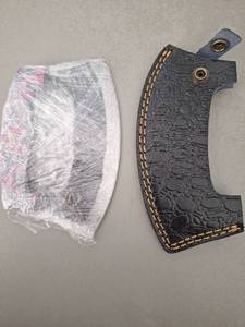 lot 18113 image: MHSCutlery Handcrafted Rocking Knife With Black Leather Knife Sheath, 6 Inch