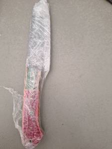 lot 18121 image: MHSCutlery Handcrafted Fixed-Blade Knife with Multicolor Handle, 11 Inch