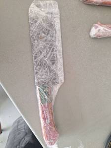lot 18124 image: MHSCutlery Handcrafted Large Cleaver-Style Knife with Decorative Two-Tone Handle, 12 Inch