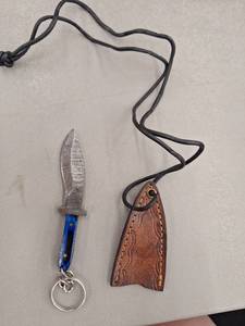 MHSCutlery Handcrafted Fixed Blade Knife with Blue Handle and Leather Sheath, 4 Inch