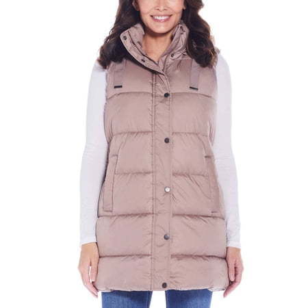 lot 58235 image: Weatherproof Women s Hooded Puffer Vest (Taupe  L)