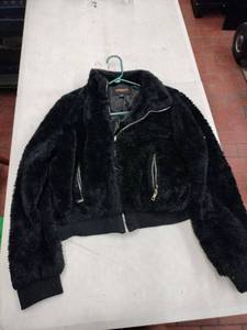 lot 63304 image: Ambiance Apparel womens black faux fur bomber jacket - L