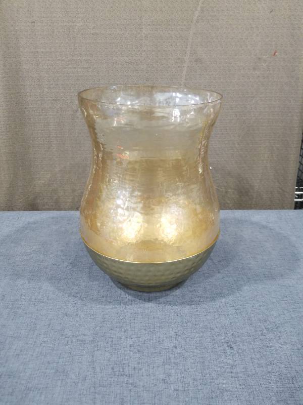 lot 2797 image: Glass Vase with Textured Surface and Metal Base