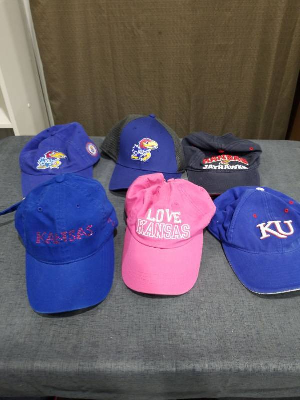 lot 2881 image: Kansas Jayhawks Hat Collection Lot 6 Caps Blue Pink Black
