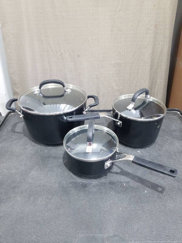 lot 3763 image: KitchenAid Black Non-Stick Cookware Set with Glass Lids