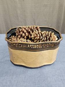 lot 1927 image: Decorative Container with Pinecones and Natural Accents