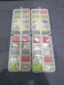 lot 1929 image: Fishing Tackle Box Organizer Lot 4 Clear Compartment Cases with Lures and Bobbers
