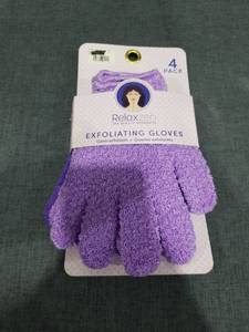 lot 1949 image: Relaxzen Exfoliating Gloves 4 Pack Purple