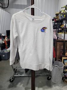 lot 2895 image: Champion Sport Quilted Crew Neck Sweatshirt White KU Logo Large