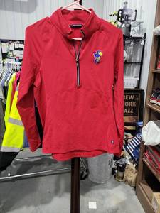 lot 2915 image: Cutter & Buck Red Half-Zip Pullover with Jayhawk Emblem Size Medium
