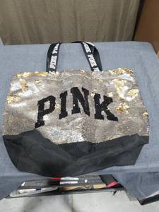 lot 2930 image: PINK Sequin Tote Bag with Black Bottom and PINK Straps