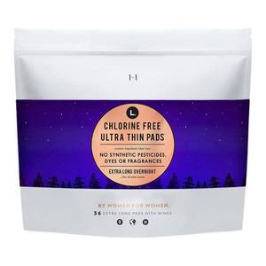 lot 2942 image: L . Pure Cotton Chlorine Free Top Layer Ultra Thin With Wing Overnight Unscented Absorbency Pads With Wings - 36ct