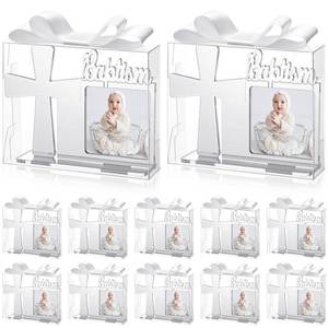 lot 73241 image: 12 Set Baptism Picture Frame Recuerdos De Bautizo Gifts for Girls 3.5 x 5 in Acrylic Baptism Photo Frame Favors Supplies with Gift Box and Satin Ribbon Bow for Baby Shower Religious - Retail $33