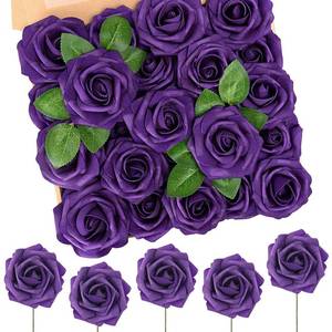 lot 73244 image: Artificial Flowers 50pcs Real Touch Dusty Purple Foam Fake Roses with Stems for DIY Wedding Bouquets Bridal Shower Centerpieces Arrangements Party Tables Decorations - Retail $24