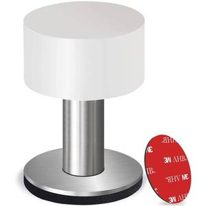 lot 73258 image: Door Stoppers with Extra Stickers, Self-Adhesive Door Stop with White Rubber & Stainless Steel Body - Sound Dampening Door Bumpers for Home & Office, Door stoppers for Bottom of Door (Medium-2.56inch) - Retail $10
